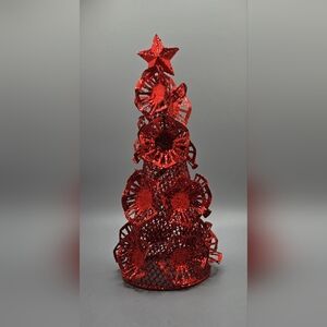 Red Glitter Christmas Tree 7.75" Tall Good Size for Desk or Small Area Handmade